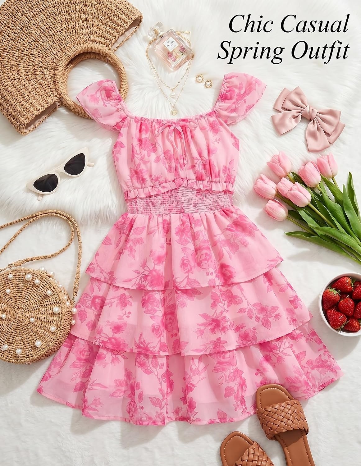 image:imageGRACE KARIN Girls Floral Spring Summer Easter Dress Teen Dresses Size 716Romantic Pink Rose