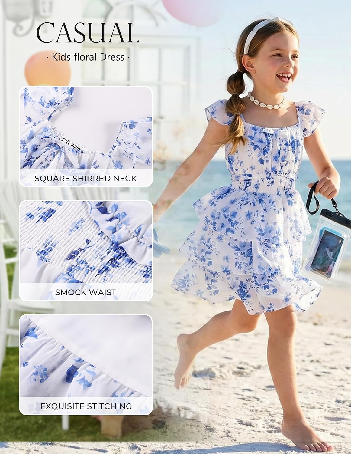 image:imageGRACE KARIN Girls Floral Spring Summer Easter Dress Teen Dresses Size 716Unique Blue Floral