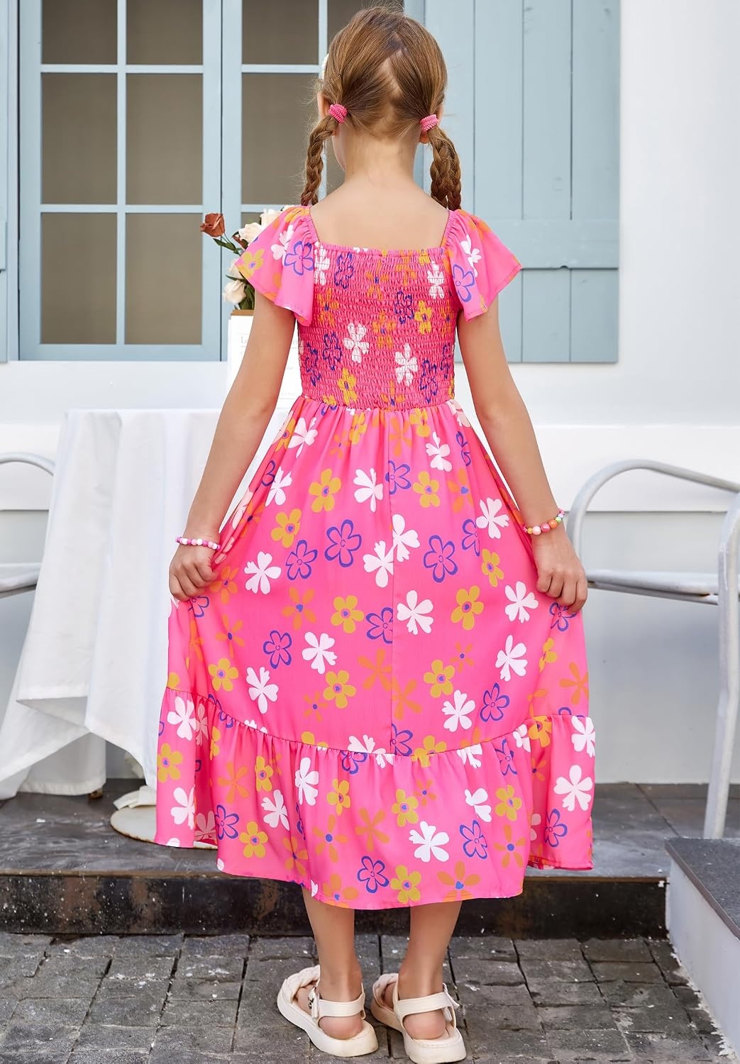 image:imageGRACE KARIN Girls Flutter Sleeve Floral Maxi Dress Spring Summer 616YFlowers on Hot Pink