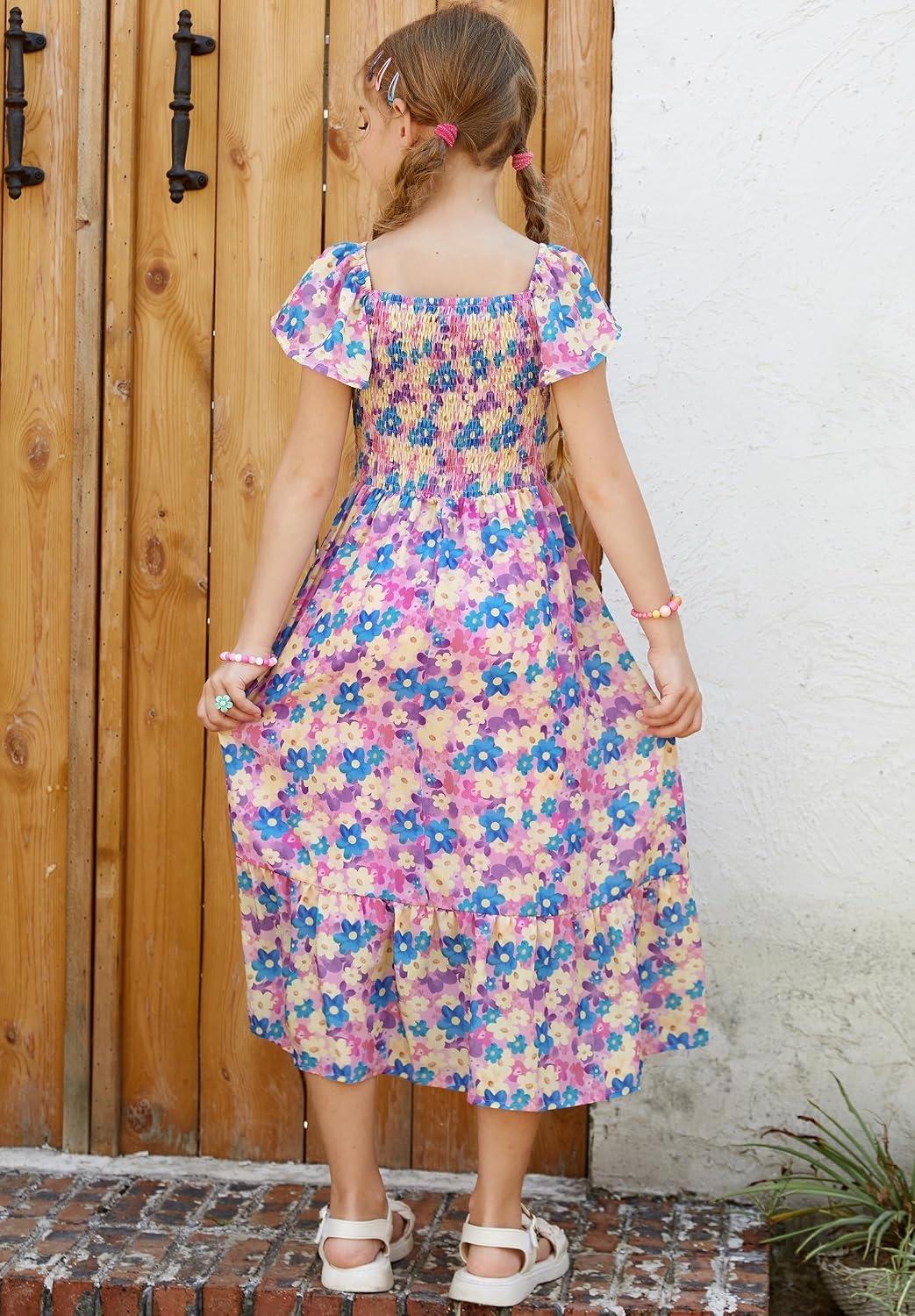 image:imageGRACE KARIN Girls Flutter Sleeve Floral Maxi Dress Spring Summer 616YFlowers on Purple
