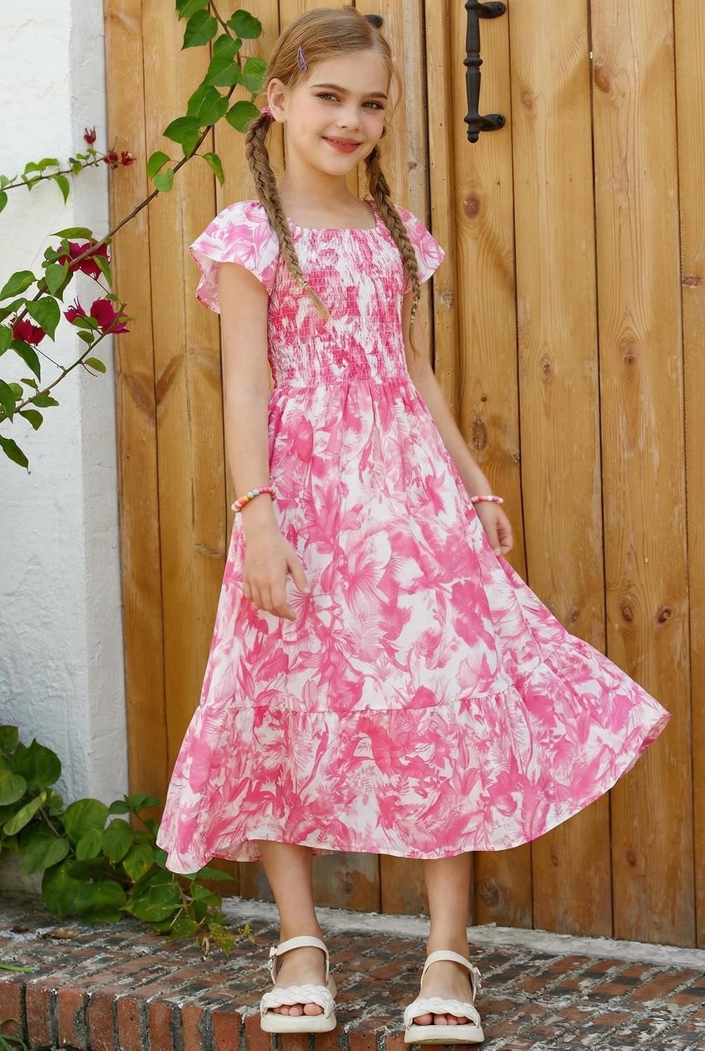 image:imageGRACE KARIN Girls Flutter Sleeve Floral Maxi Dress Spring Summer 616YHot Pink Floral
