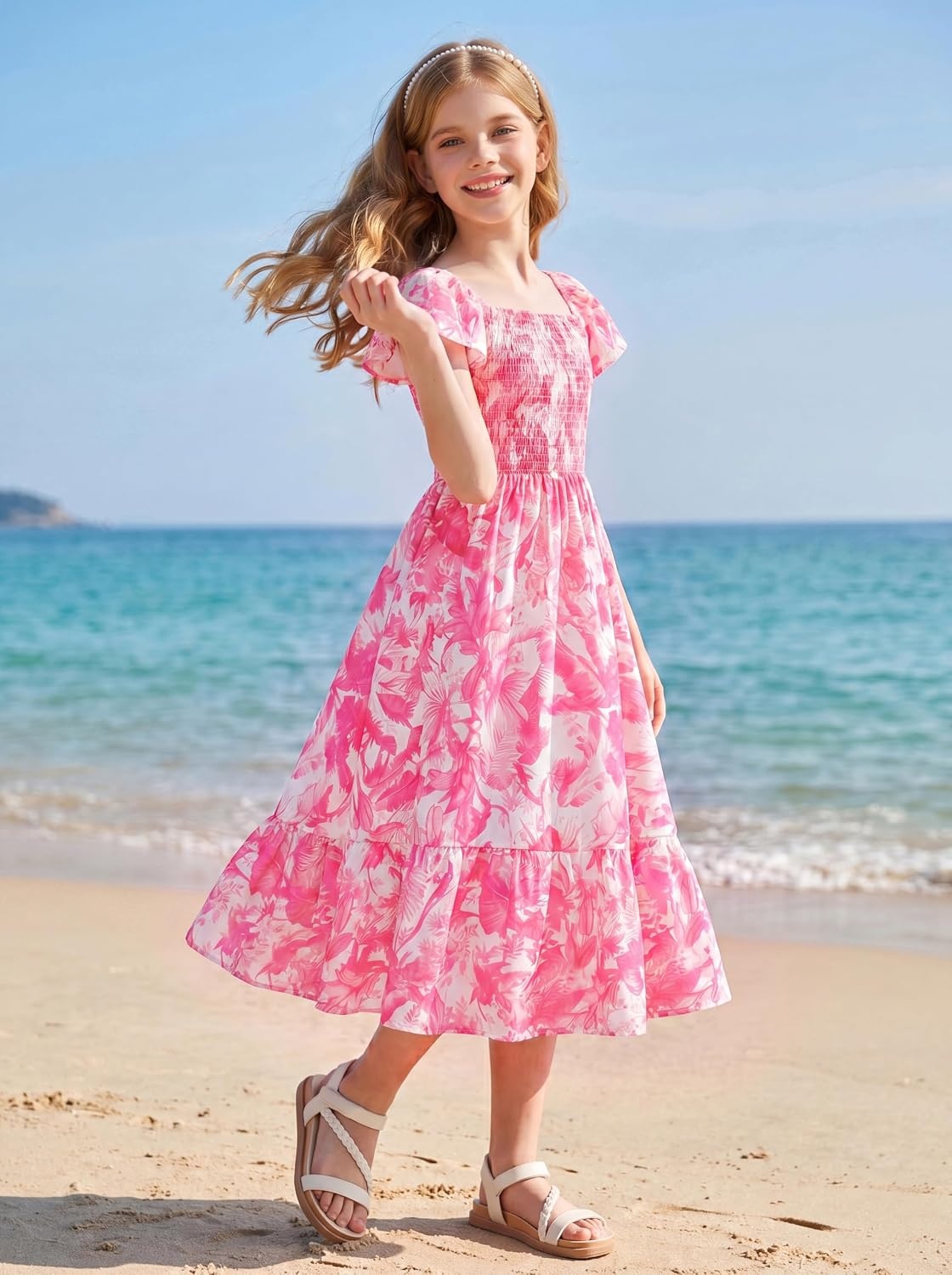 image:imageGRACE KARIN Girls Flutter Sleeve Floral Maxi Dress Spring Summer 616YHot Pink Floral