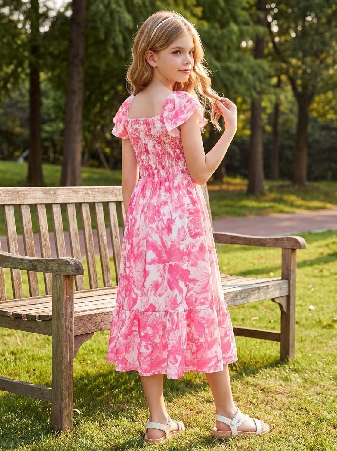 image:imageGRACE KARIN Girls Flutter Sleeve Floral Maxi Dress Spring Summer 616YHot Pink Floral