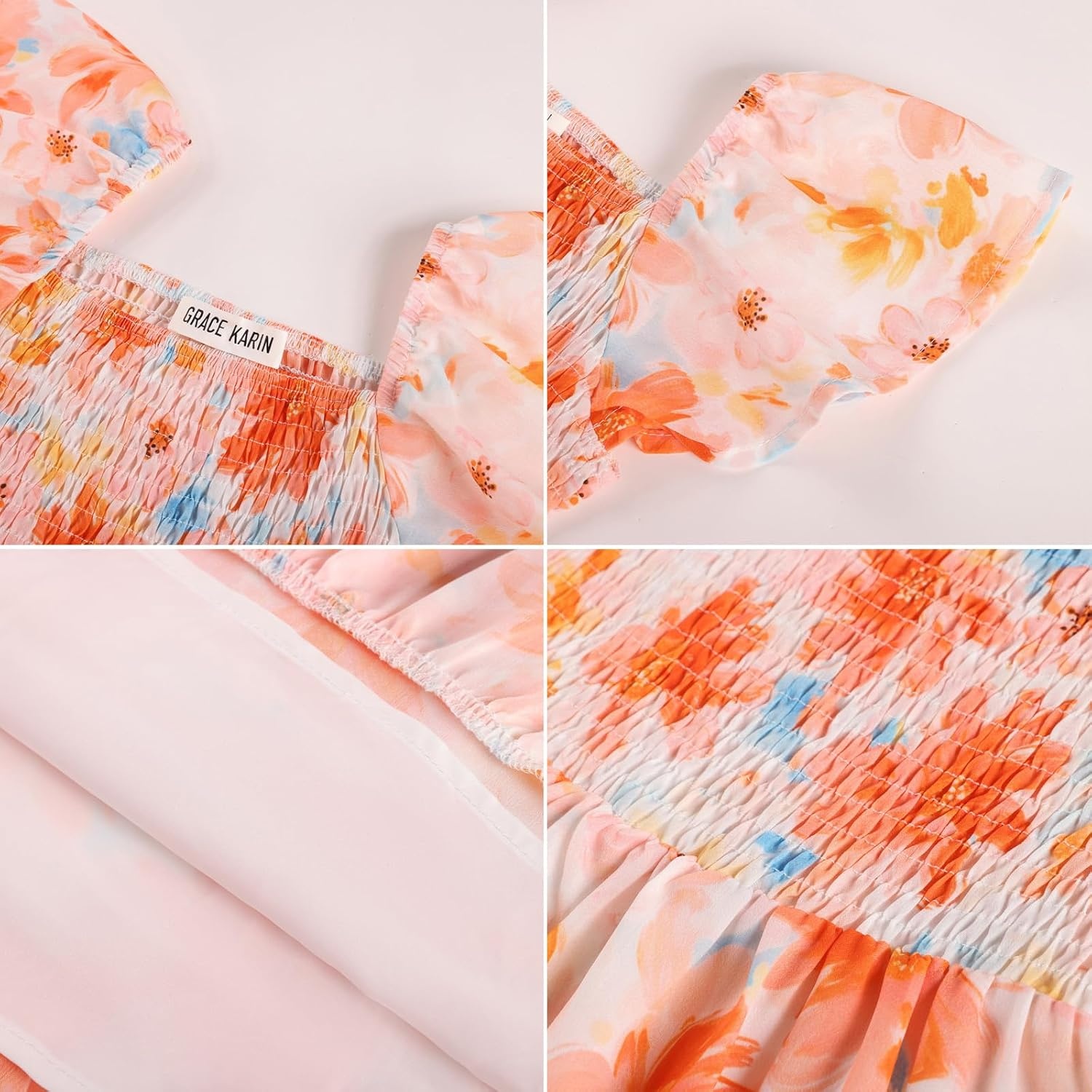 image:imageGRACE KARIN Girls Flutter Sleeve Floral Maxi Dress Spring Summer 616YOrange Floral