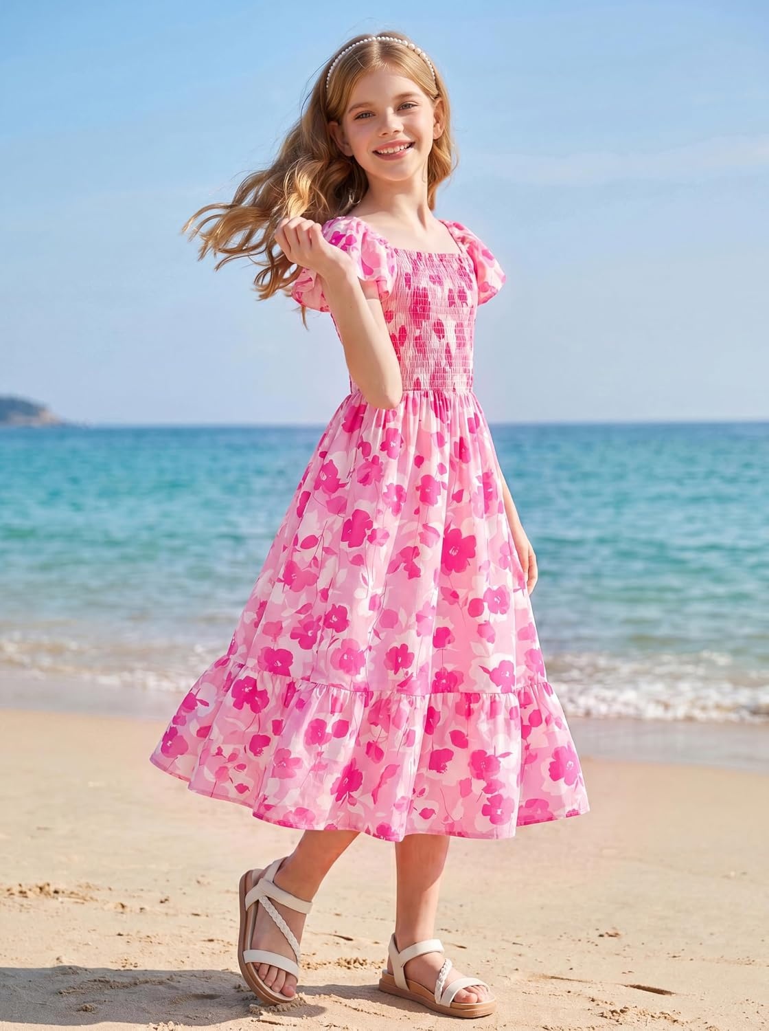 image:imageGRACE KARIN Girls Flutter Sleeve Floral Maxi Dress Spring Summer 616YRose Red Flowers