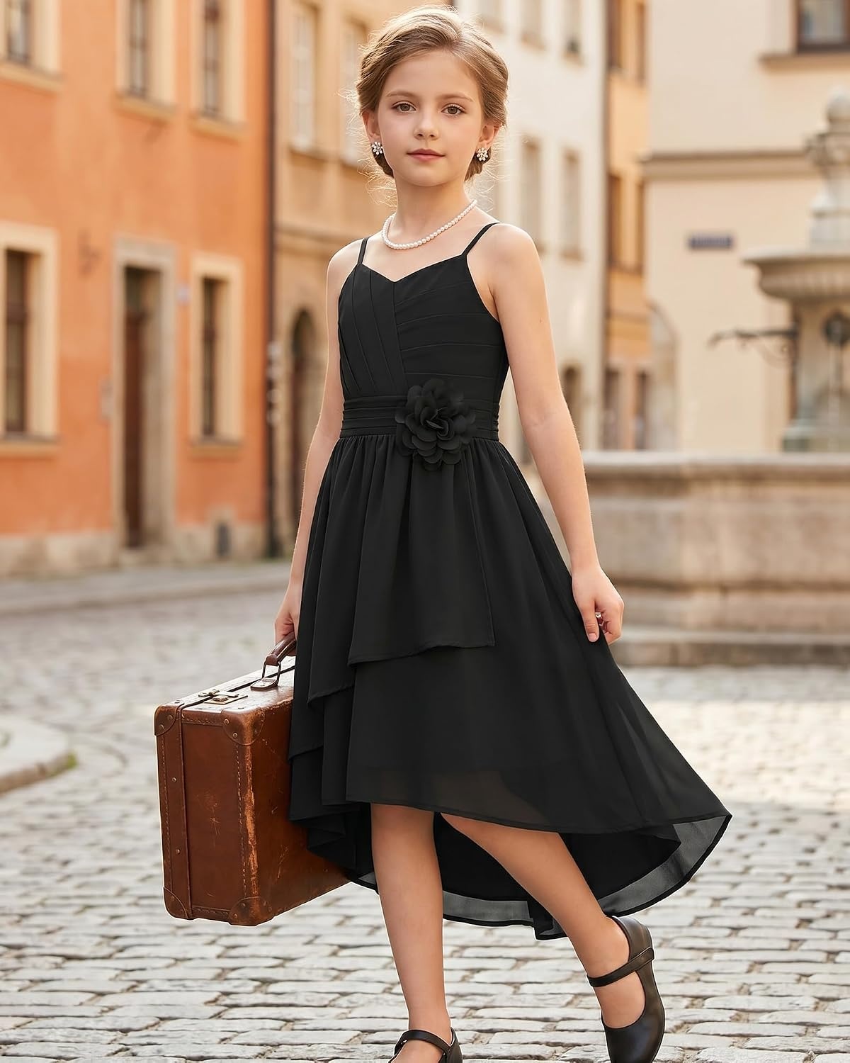image:imageGRACE KARIN Girls Formal Party Chiffon Shirred High Low Dress Size 716Black