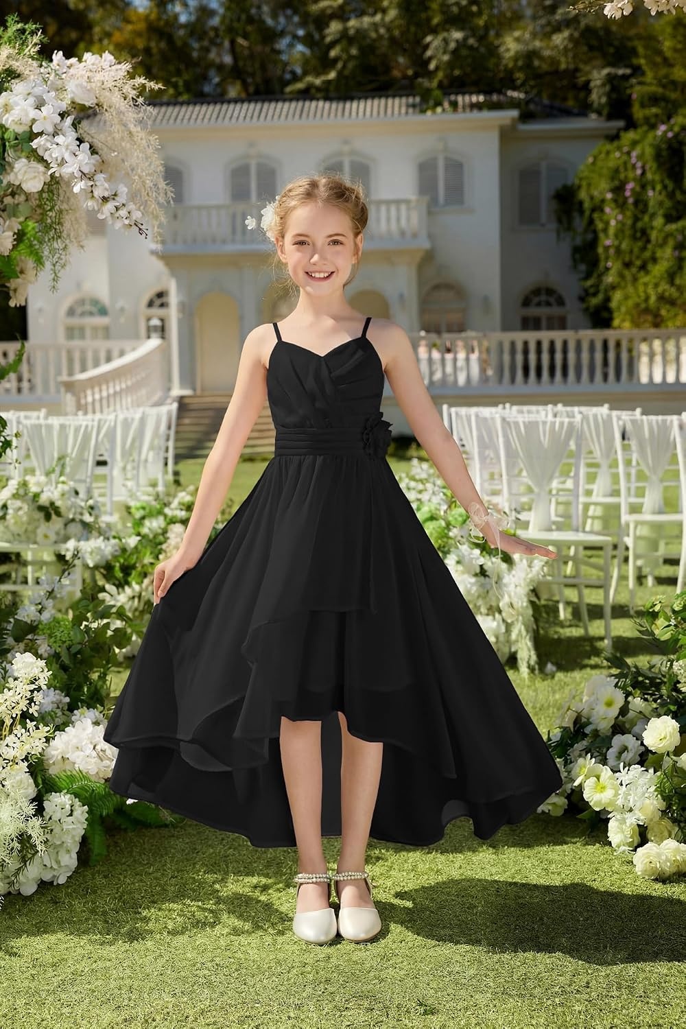 image:imageGRACE KARIN Girls Formal Party Chiffon Shirred High Low Dress Size 716Black