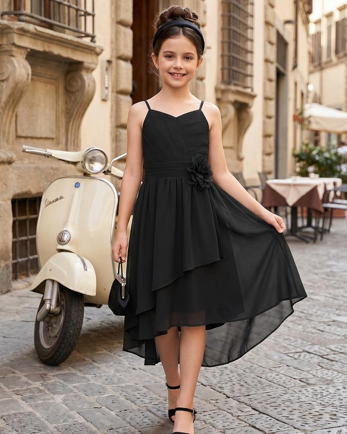 image:imageGRACE KARIN Girls Formal Party Chiffon Shirred High Low Dress Size 716Black