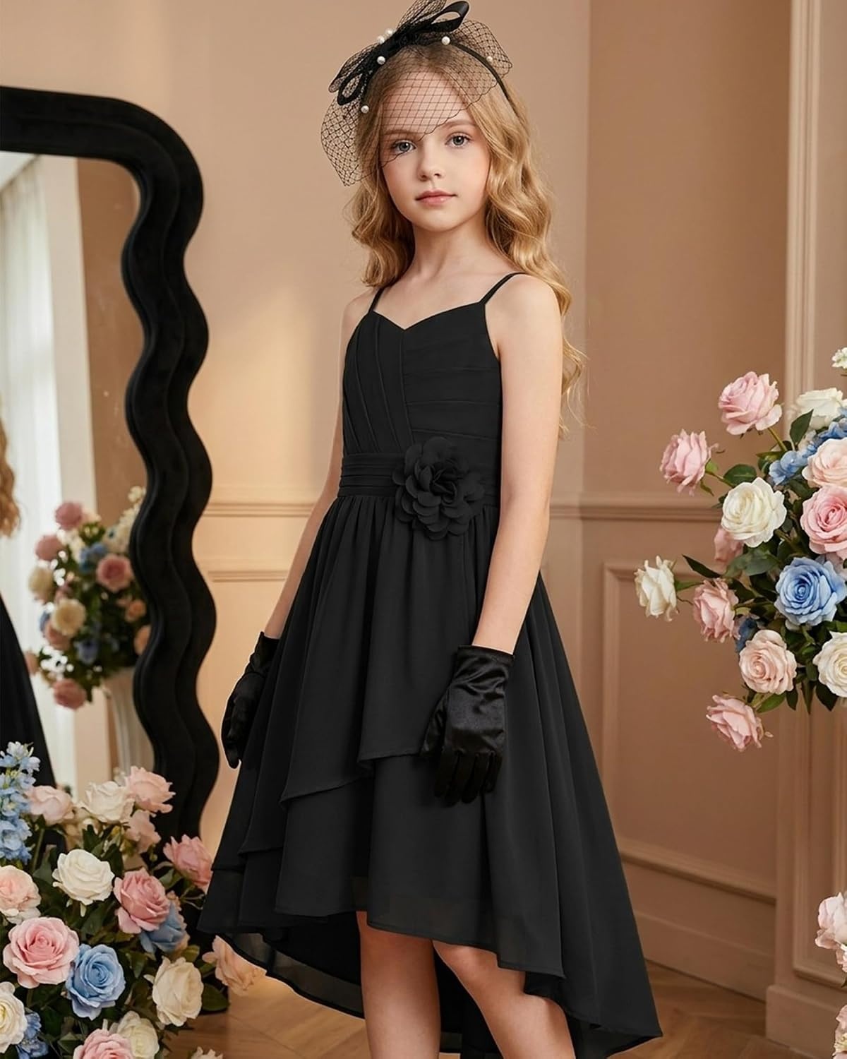 image:imageGRACE KARIN Girls Formal Party Chiffon Shirred High Low Dress Size 716Black