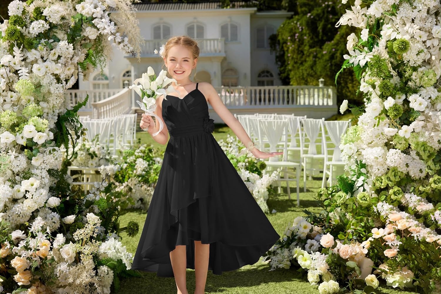 image:imageGRACE KARIN Girls Formal Party Chiffon Shirred High Low Dress Size 716Black