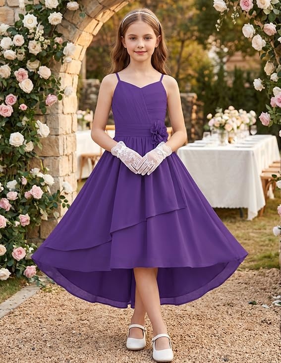 image:imageGRACE KARIN Girls Formal Party Chiffon Shirred High Low Dress Size 716Dark Violet