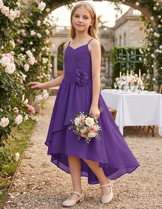 image:imageGRACE KARIN Girls Formal Party Chiffon Shirred High Low Dress Size 716Dark Violet