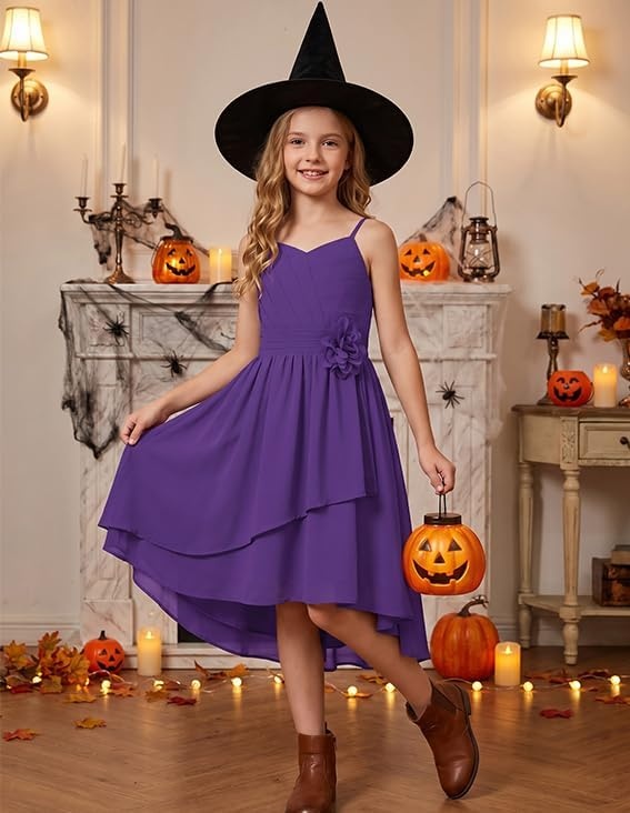 image:imageGRACE KARIN Girls Formal Party Chiffon Shirred High Low Dress Size 716Dark Violet