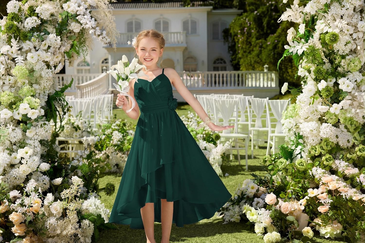image:imageGRACE KARIN Girls Formal Party Chiffon Shirred High Low Dress Size 716Forest Green