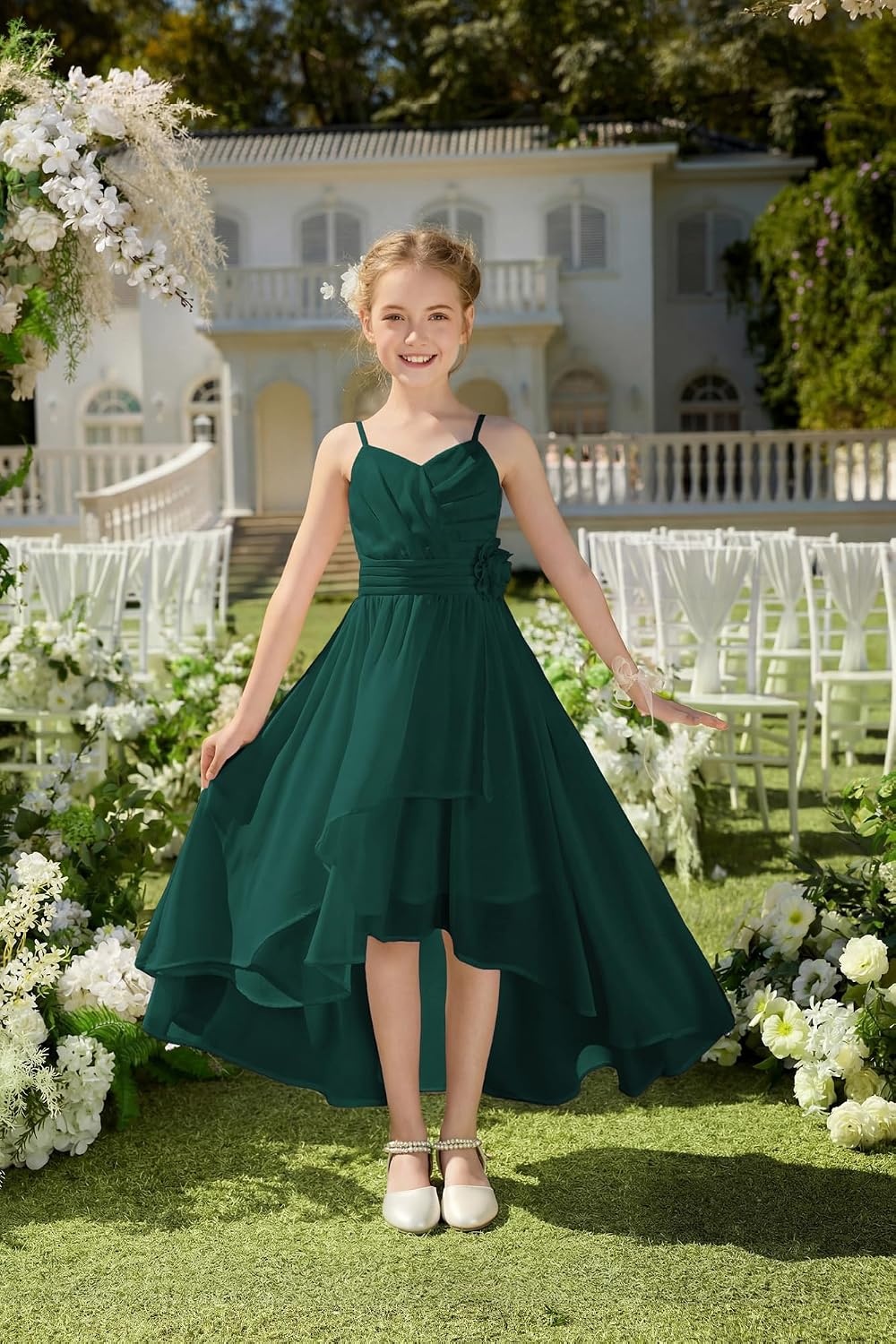 image:imageGRACE KARIN Girls Formal Party Chiffon Shirred High Low Dress Size 716Forest Green