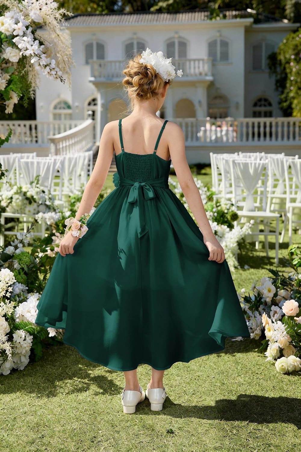 image:imageGRACE KARIN Girls Formal Party Chiffon Shirred High Low Dress Size 716Forest Green