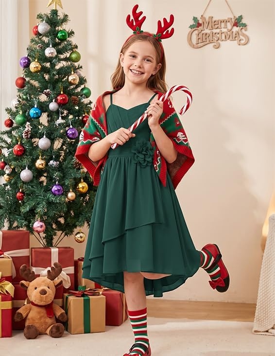 image:imageGRACE KARIN Girls Formal Party Chiffon Shirred High Low Dress Size 716Forest Green