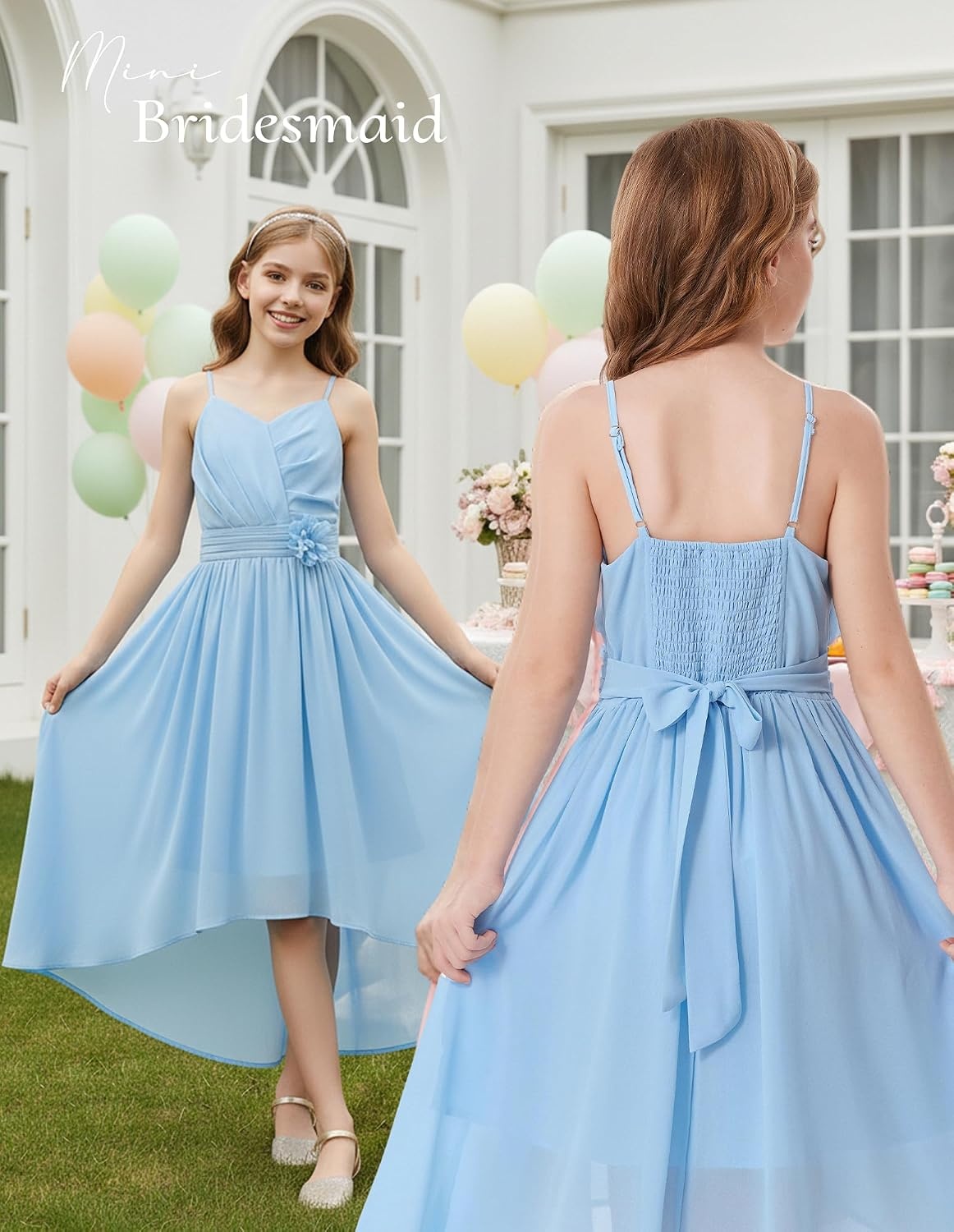 image:imageGRACE KARIN Girls Formal Party Chiffon Shirred High Low Dress Size 716Light Blue