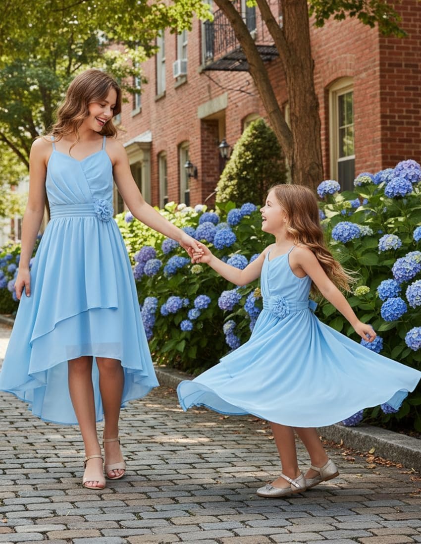 image:imageGRACE KARIN Girls Formal Party Chiffon Shirred High Low Dress Size 716Light Blue