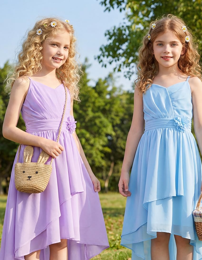 image:imageGRACE KARIN Girls Formal Party Chiffon Shirred High Low Dress Size 716Light Blue