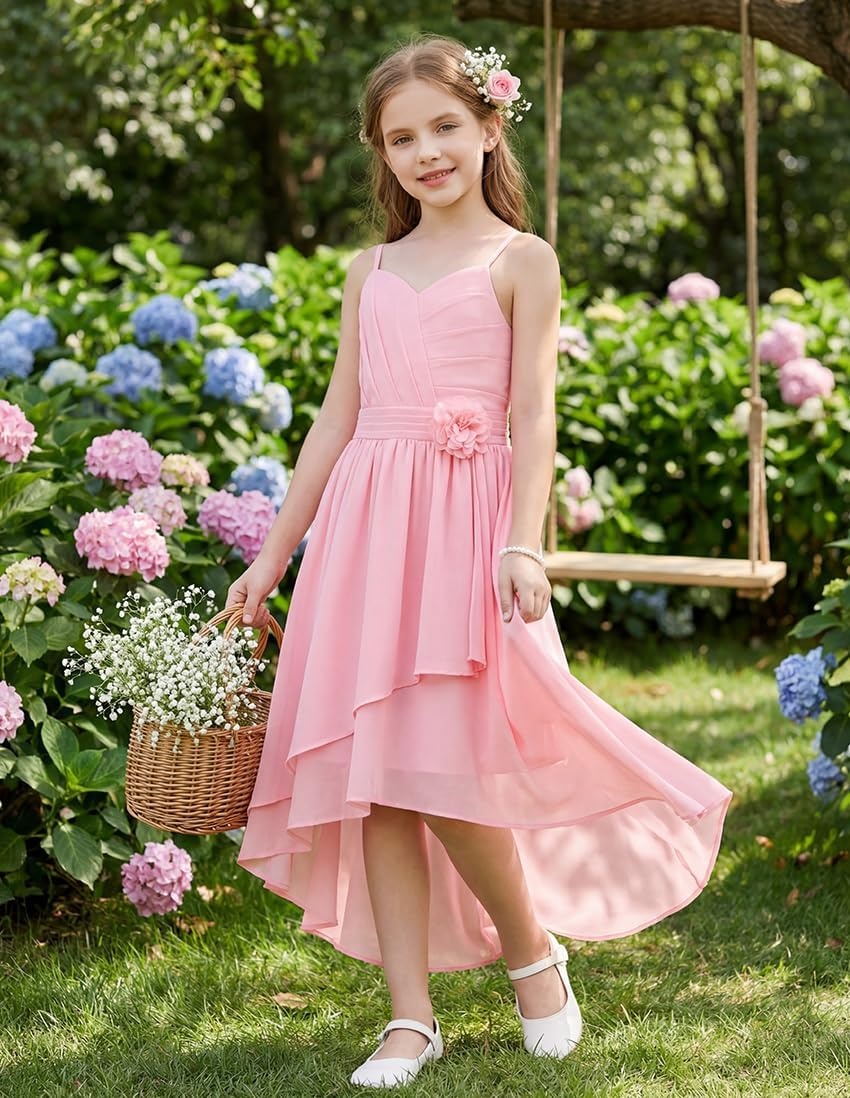 image:imageGRACE KARIN Girls Formal Party Chiffon Shirred High Low Dress Size 716Light Pink