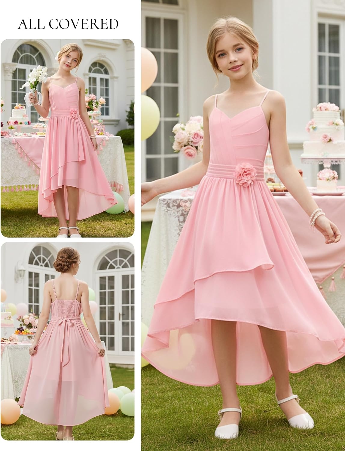 image:imageGRACE KARIN Girls Formal Party Chiffon Shirred High Low Dress Size 716Light Pink
