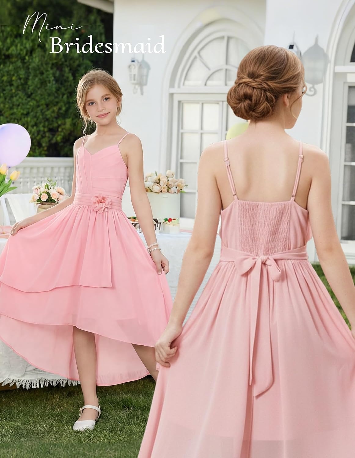 image:imageGRACE KARIN Girls Formal Party Chiffon Shirred High Low Dress Size 716Light Pink