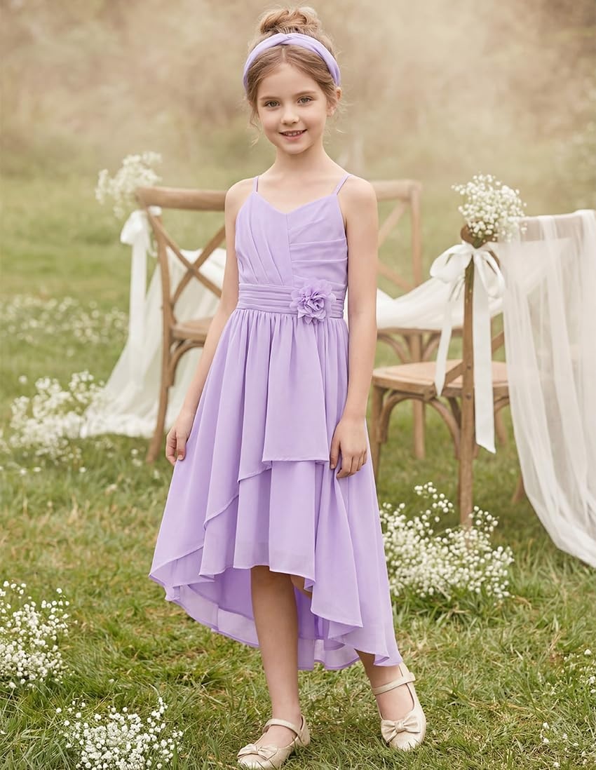 image:imageGRACE KARIN Girls Formal Party Chiffon Shirred High Low Dress Size 716Light Purple