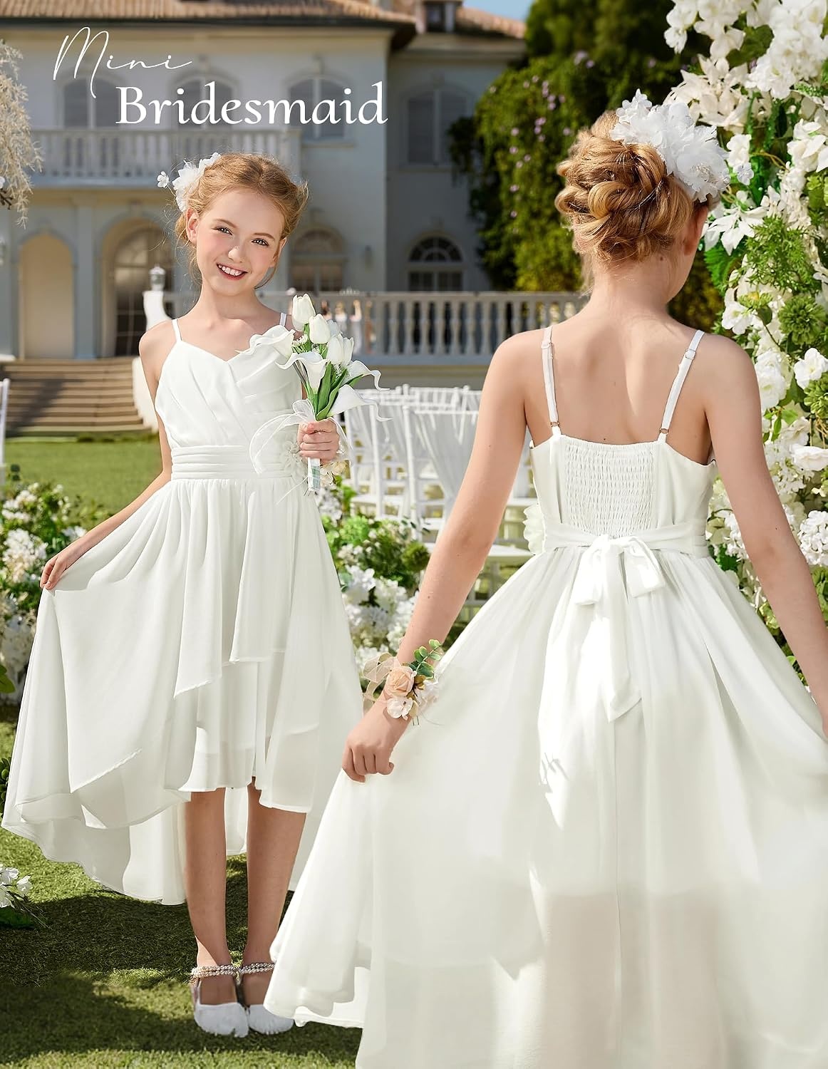 image:imageGRACE KARIN Girls Formal Party Chiffon Shirred High Low Dress Size 716White