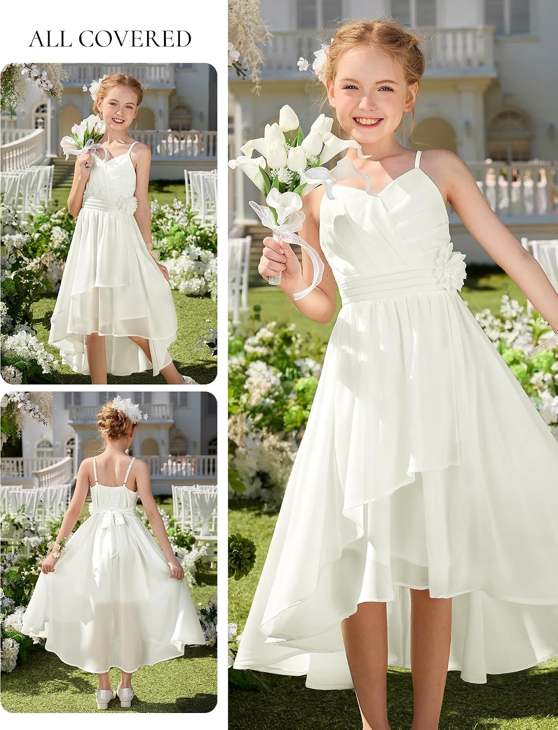 image:imageGRACE KARIN Girls Formal Party Chiffon Shirred High Low Dress Size 716White