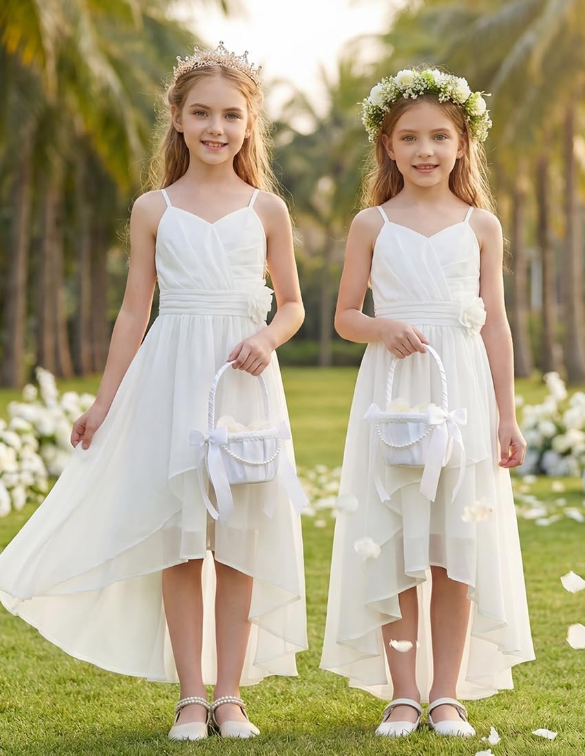 image:imageGRACE KARIN Girls Formal Party Chiffon Shirred High Low Dress Size 716White