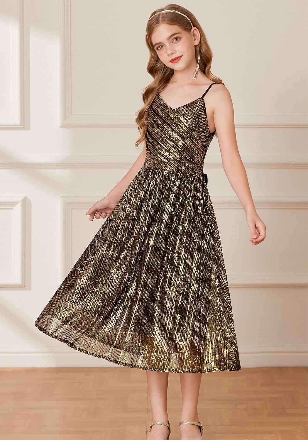 image:imageGRACE KARIN Girls Formal Party Sequin Dress Wedding Pageant Gown DressesBlack Gold