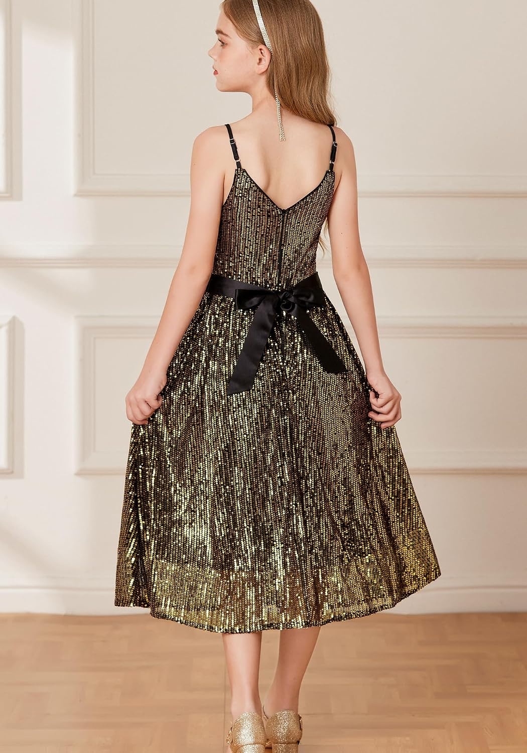 image:imageGRACE KARIN Girls Formal Party Sequin Dress Wedding Pageant Gown DressesBlack Gold
