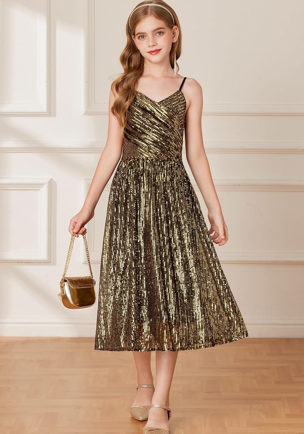 image:imageGRACE KARIN Girls Formal Party Sequin Dress Wedding Pageant Gown DressesBlack Gold