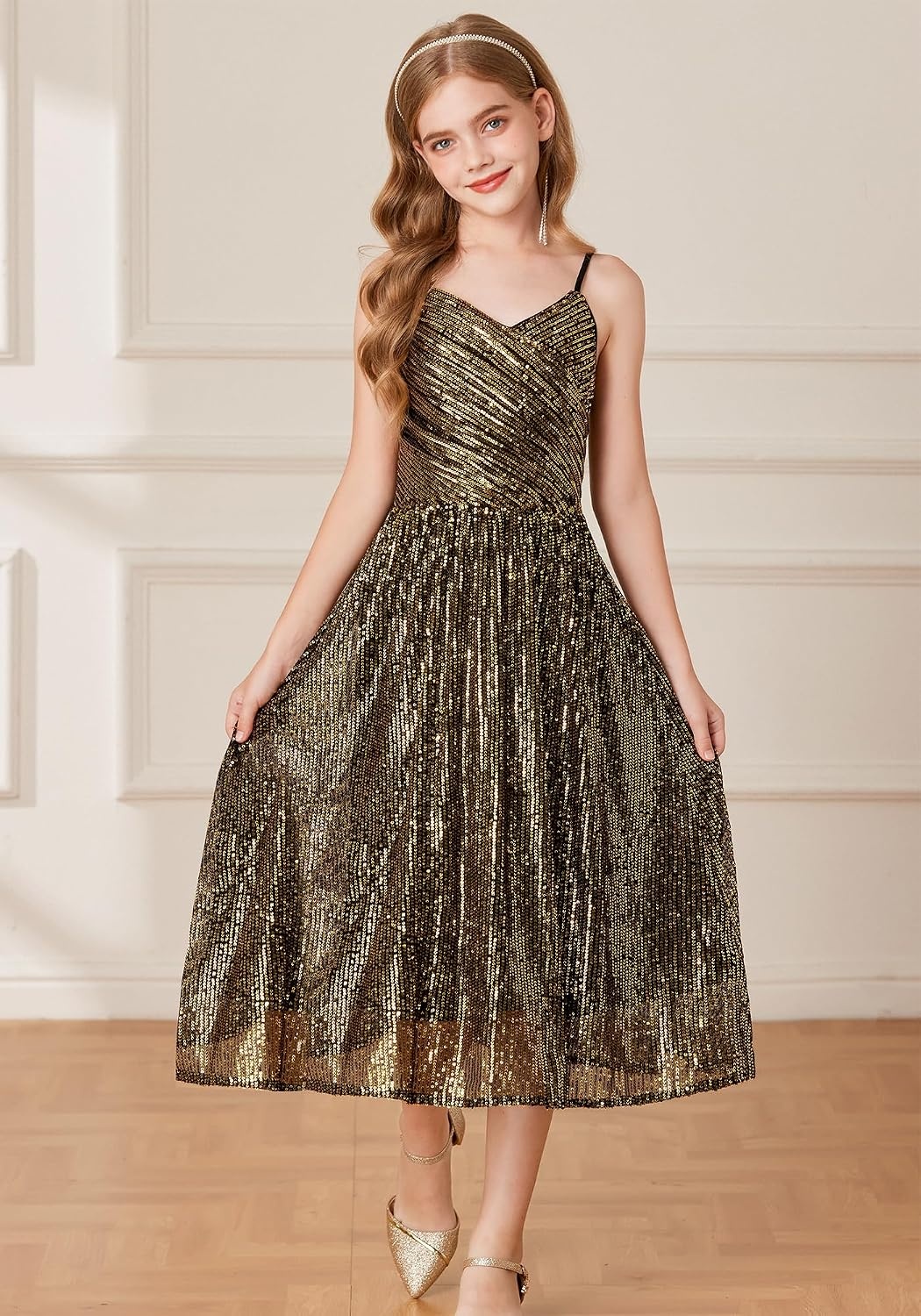 image:imageGRACE KARIN Girls Formal Party Sequin Dress Wedding Pageant Gown DressesBlack Gold