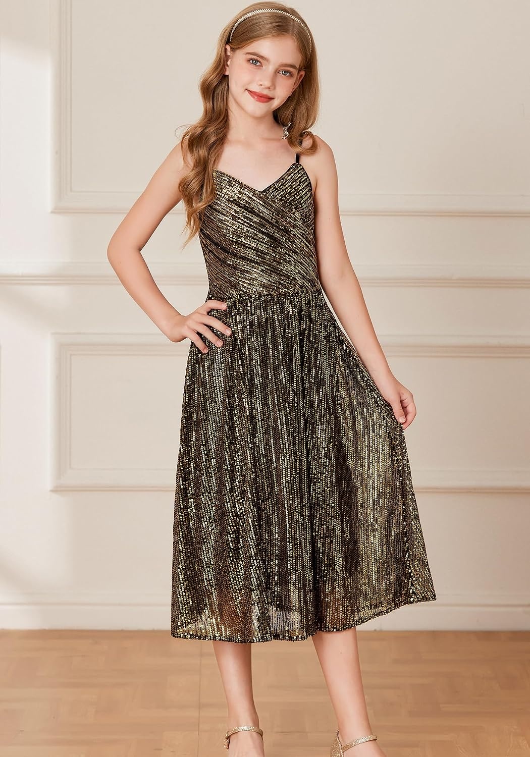 image:imageGRACE KARIN Girls Formal Party Sequin Dress Wedding Pageant Gown DressesBlack Gold