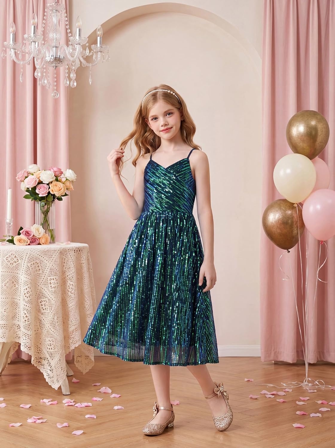 image:imageGRACE KARIN Girls Formal Party Sequin Dress Wedding Pageant Gown DressesGreen