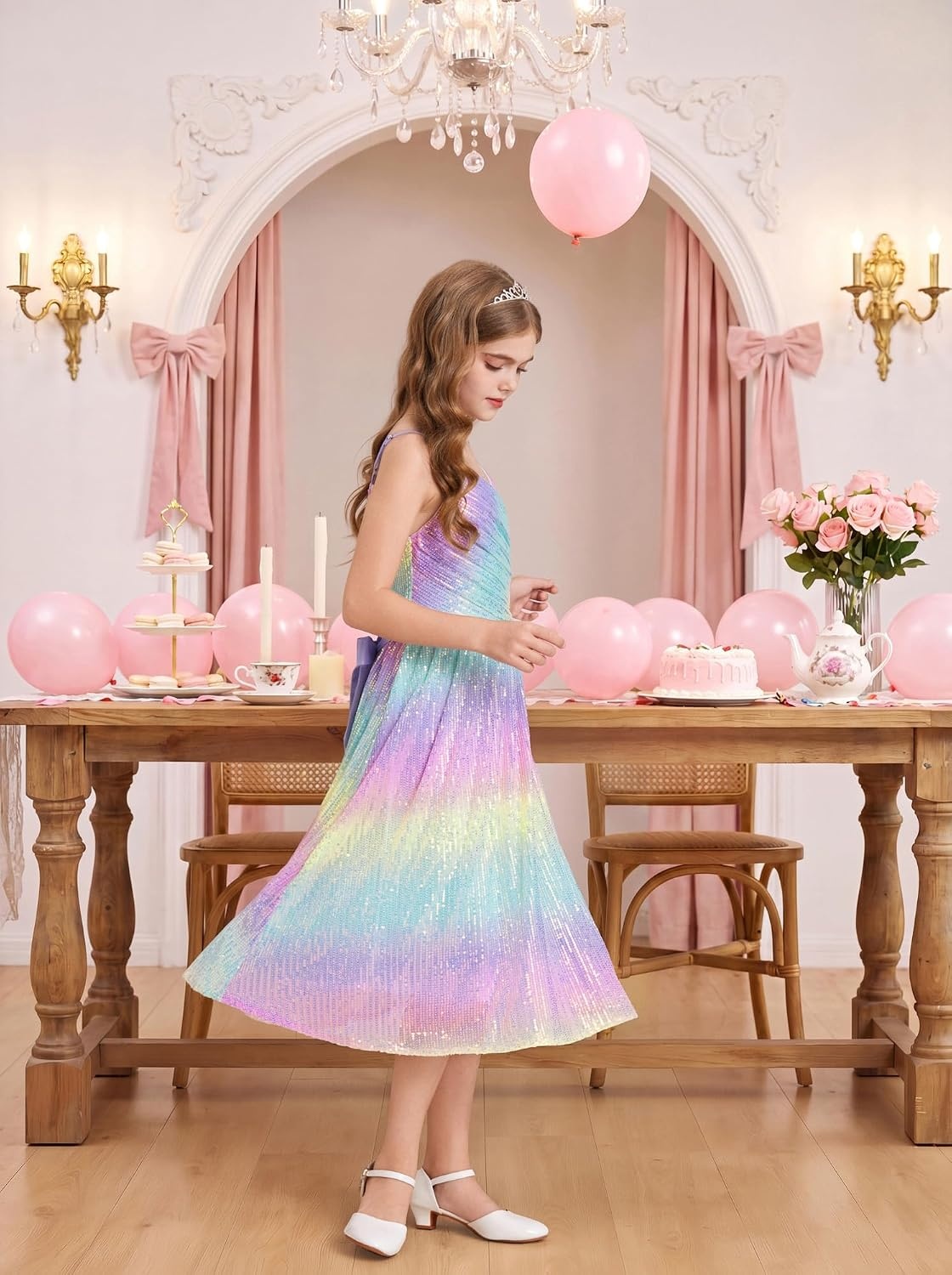 image:imageGRACE KARIN Girls Formal Party Sequin Dress Wedding Pageant Gown DressesRainbow