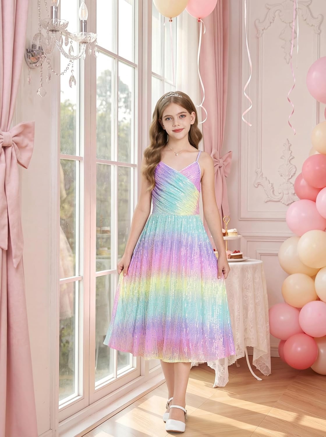 image:imageGRACE KARIN Girls Formal Party Sequin Dress Wedding Pageant Gown DressesRainbow