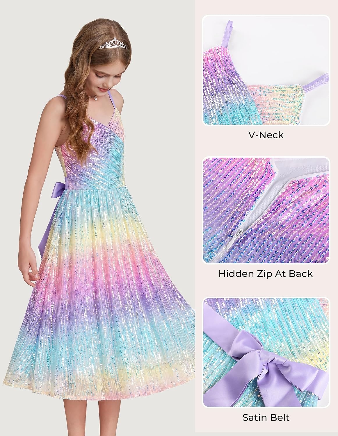 image:imageGRACE KARIN Girls Formal Party Sequin Dress Wedding Pageant Gown DressesRainbow