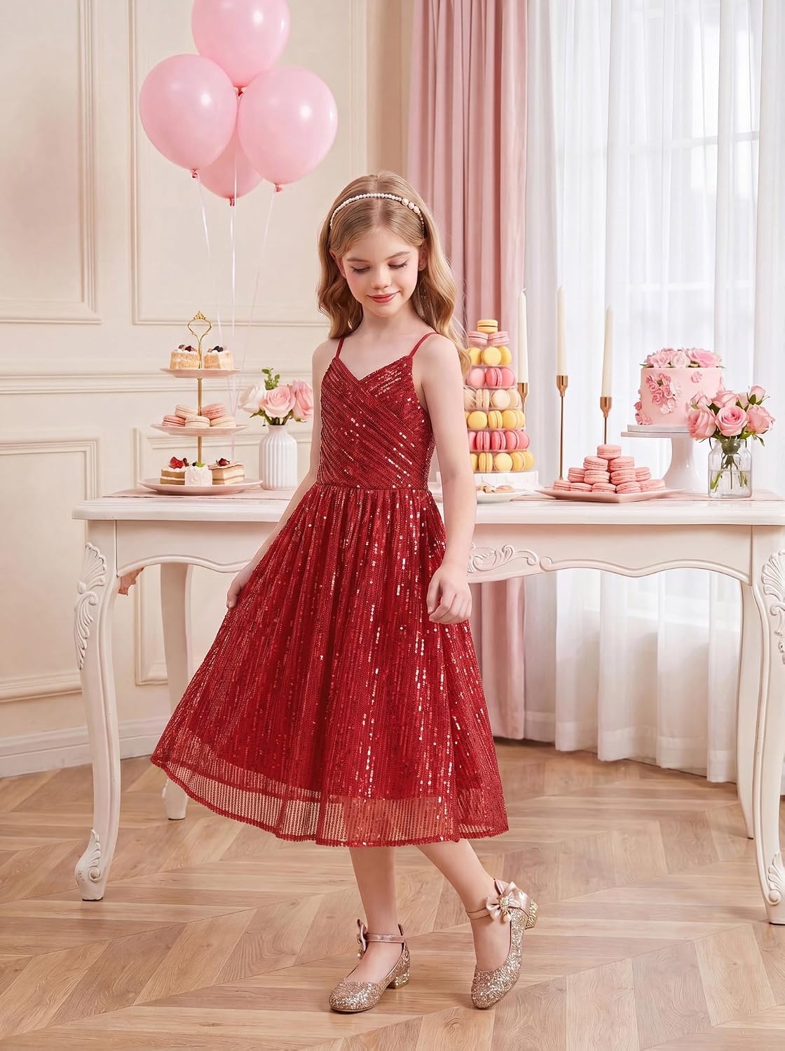 image:imageGRACE KARIN Girls Formal Party Sequin Dress Wedding Pageant Gown DressesRed