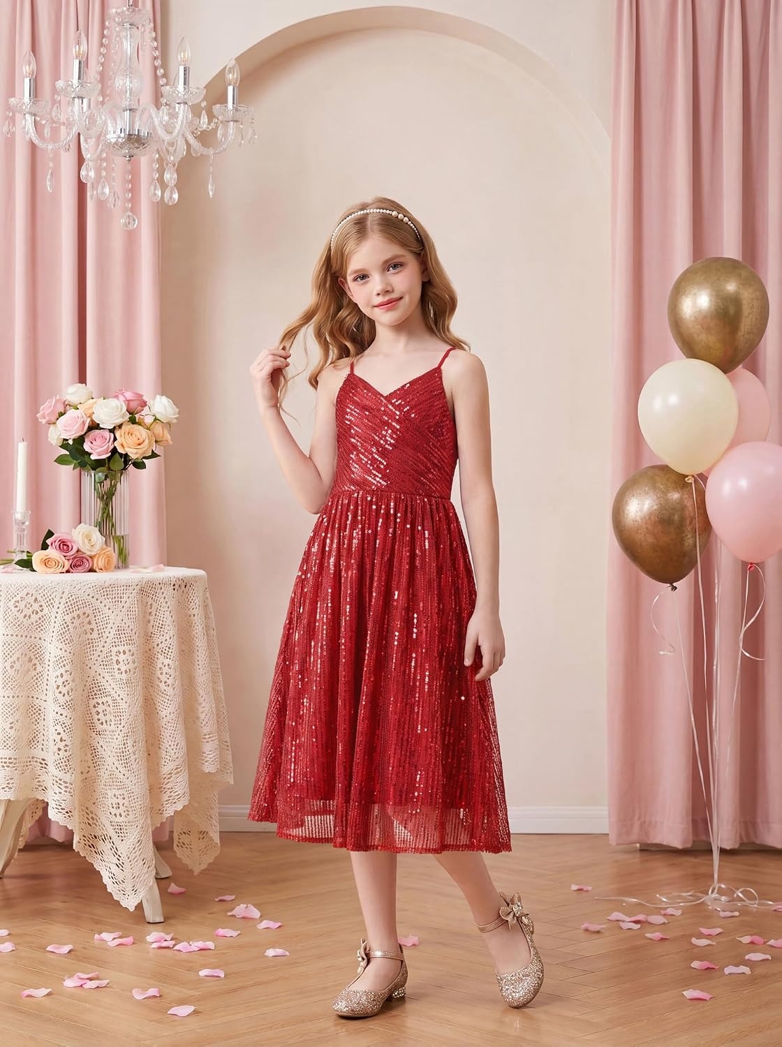 image:imageGRACE KARIN Girls Formal Party Sequin Dress Wedding Pageant Gown DressesRed