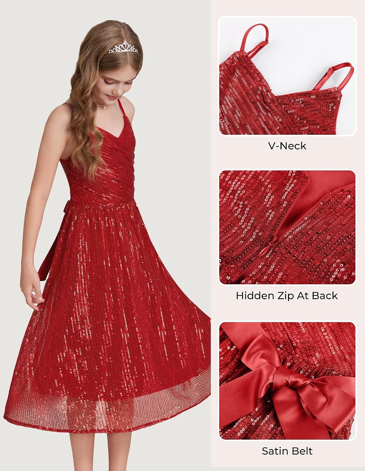 image:imageGRACE KARIN Girls Formal Party Sequin Dress Wedding Pageant Gown DressesRed