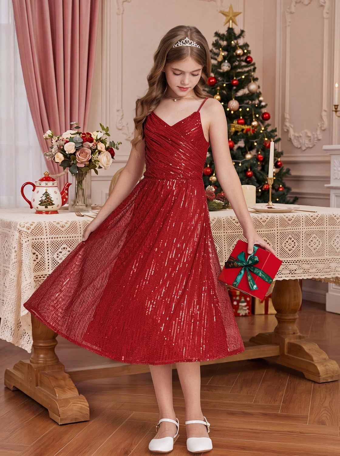 image:imageGRACE KARIN Girls Formal Party Sequin Dress Wedding Pageant Gown DressesRed