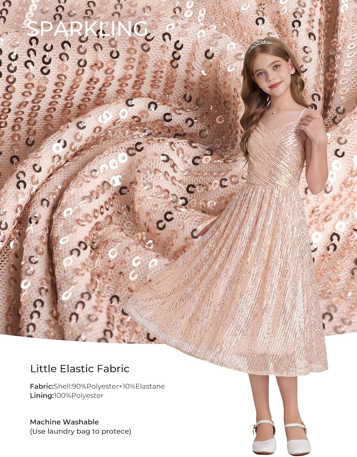 image:imageGRACE KARIN Girls Formal Party Sequin Dress Wedding Pageant Gown DressesRose Gold