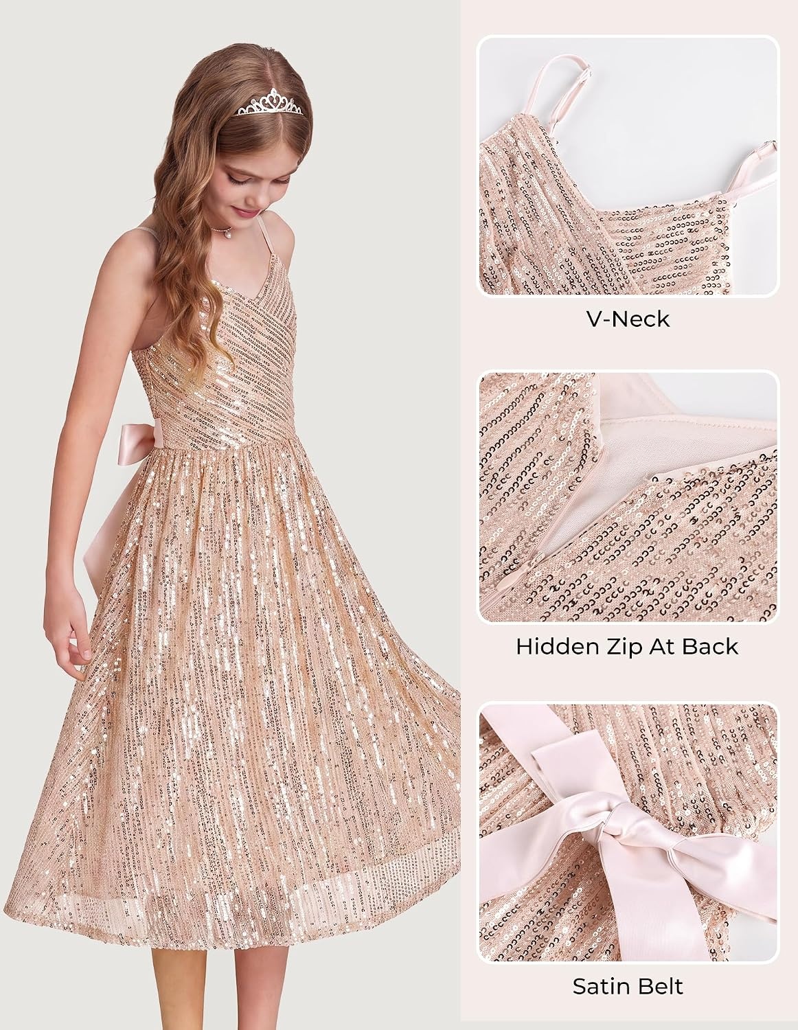 image:imageGRACE KARIN Girls Formal Party Sequin Dress Wedding Pageant Gown DressesRose Gold