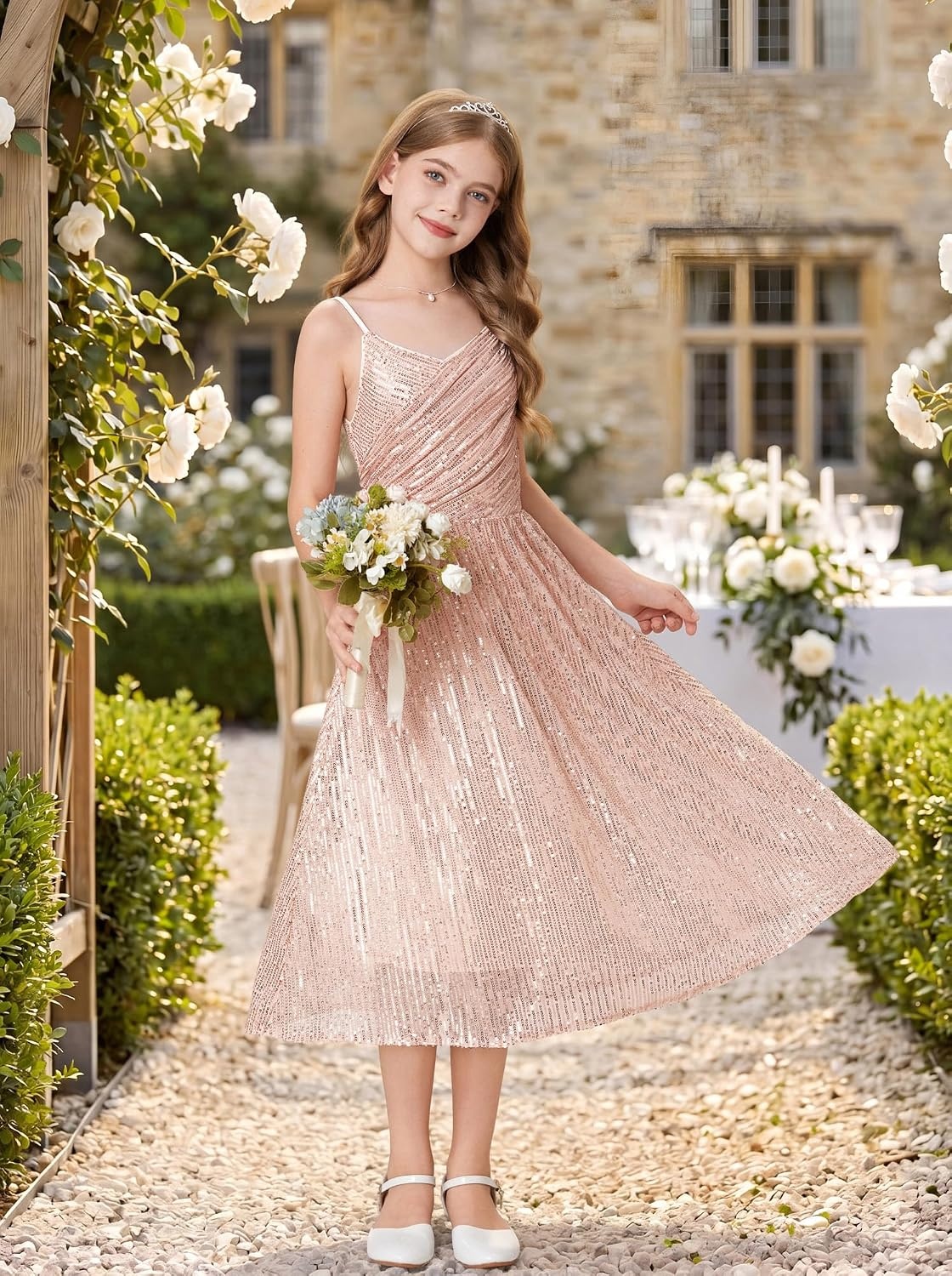 image:imageGRACE KARIN Girls Formal Party Sequin Dress Wedding Pageant Gown DressesRose Gold