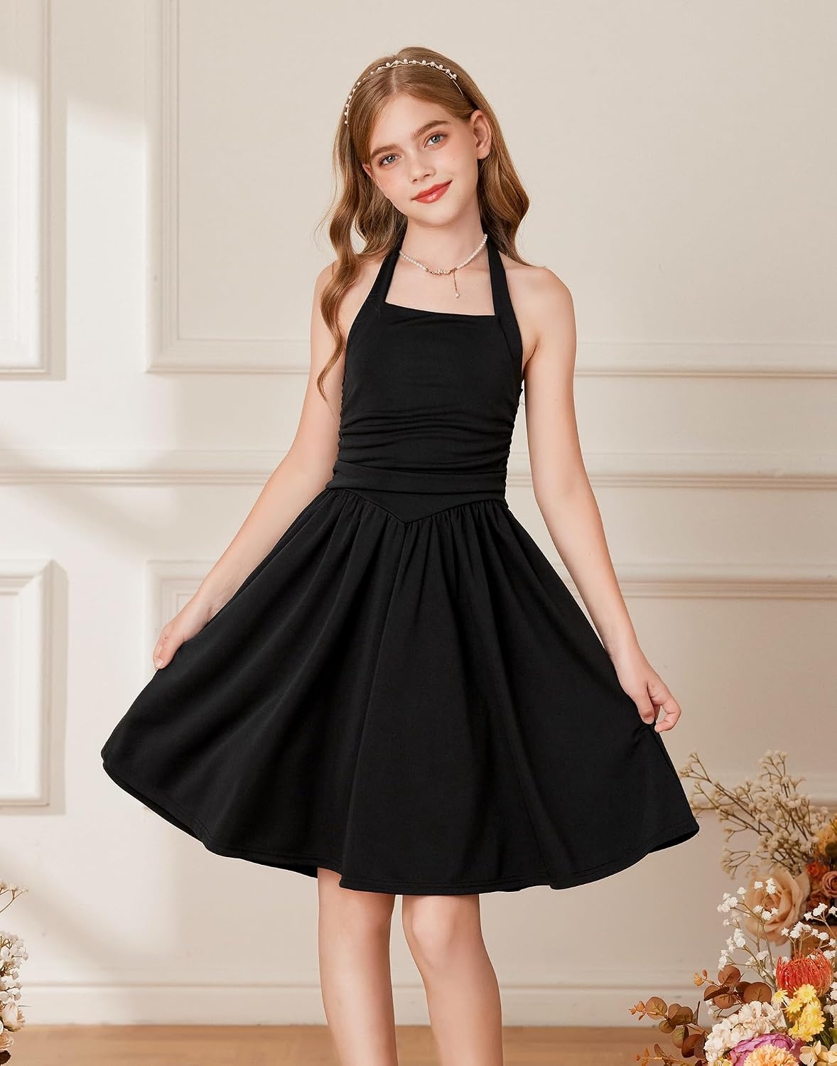 image:imageGRACE KARIN Girls Halter Birthday Party Formal Tie Back Dresses with PocketBlack