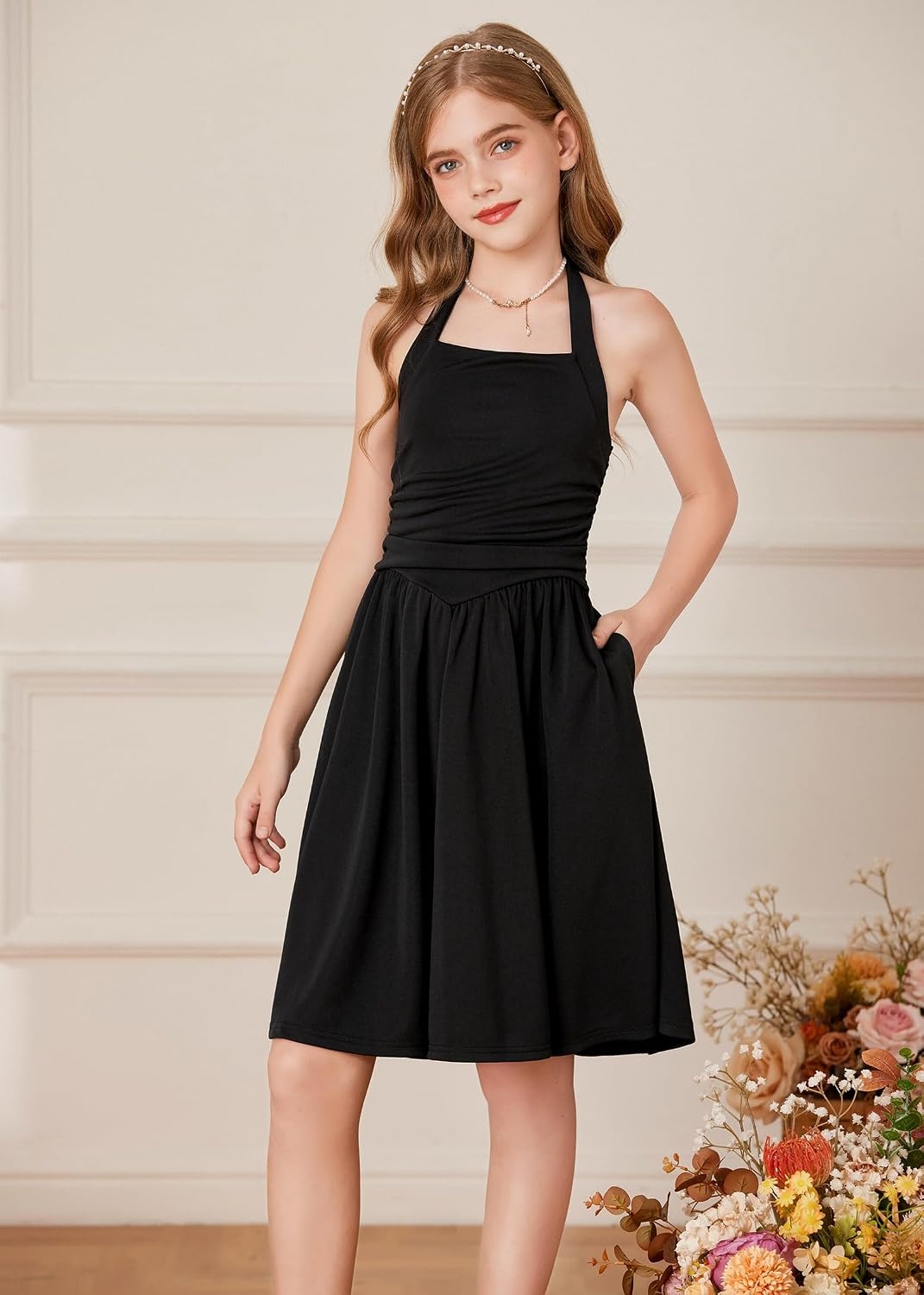 image:imageGRACE KARIN Girls Halter Birthday Party Formal Tie Back Dresses with PocketBlack