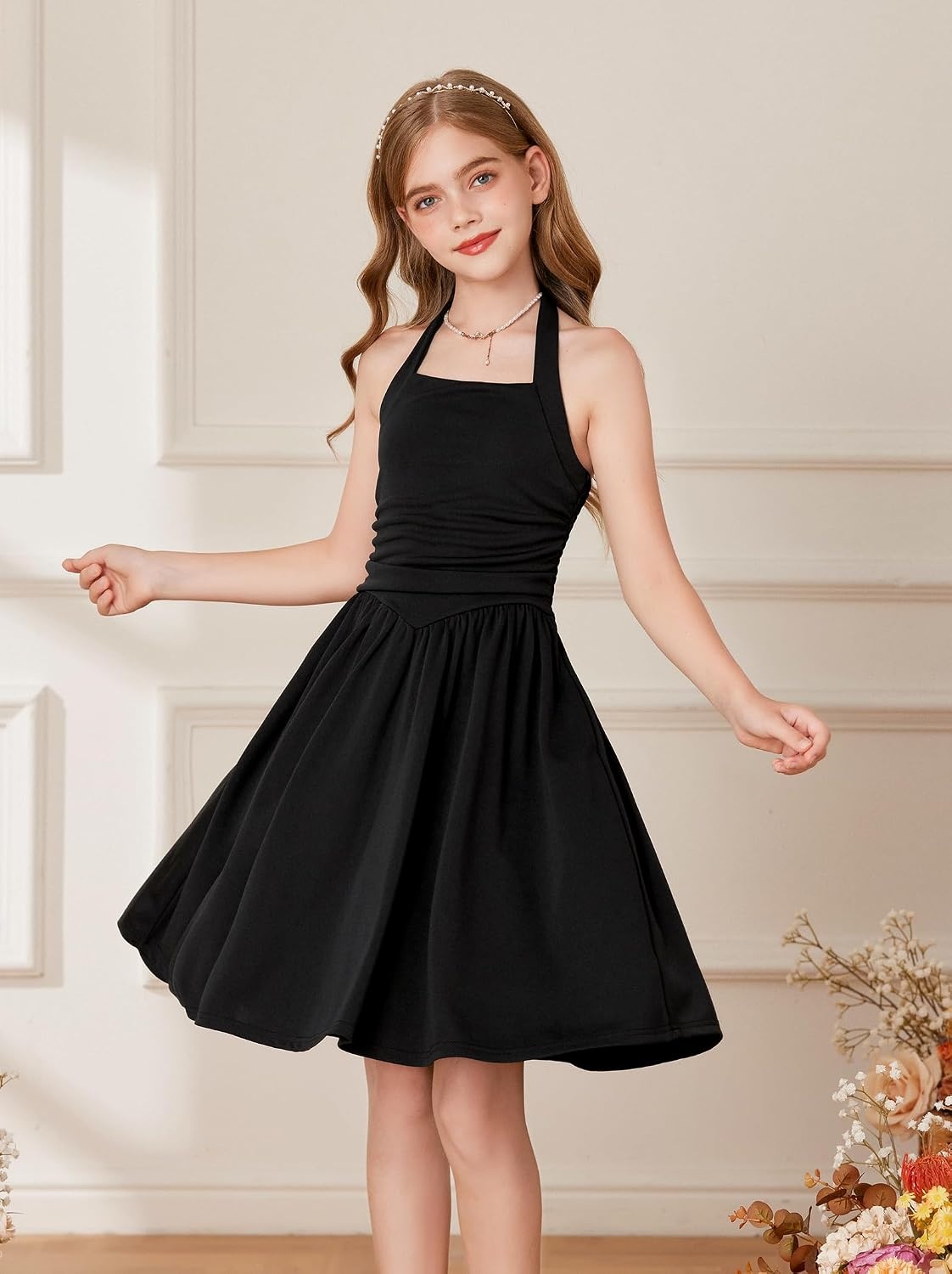 image:imageGRACE KARIN Girls Halter Birthday Party Formal Tie Back Dresses with PocketBlack